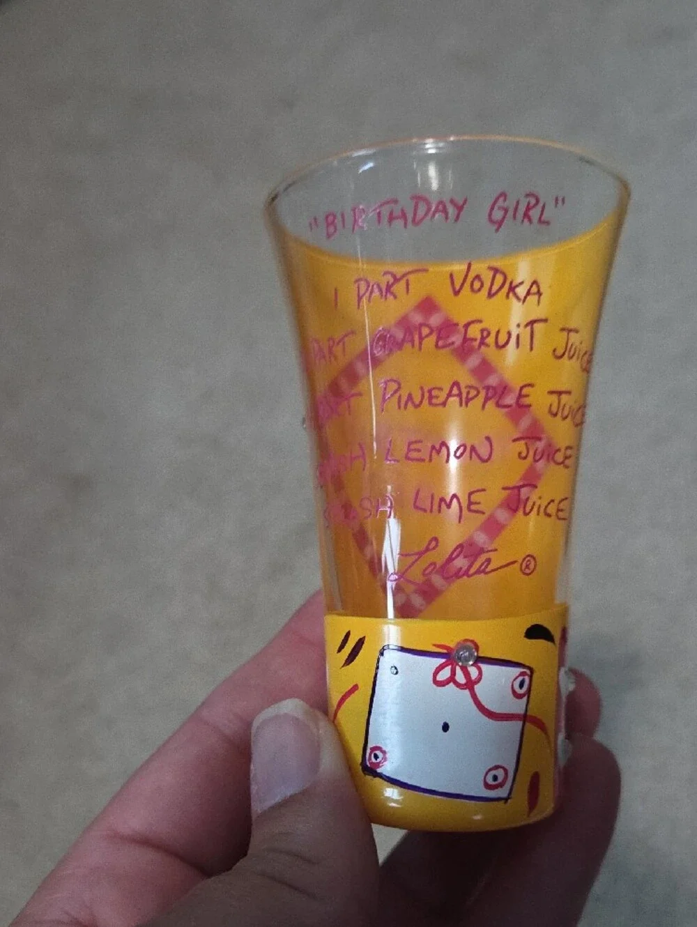 Lolita Yellow Hand-Painted Party Shot Glass with Festive Accents